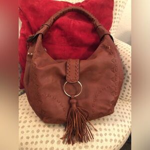 Big Buddha Rich Brown Faux Leather Braided Large Hobo Bag Excellent Condition